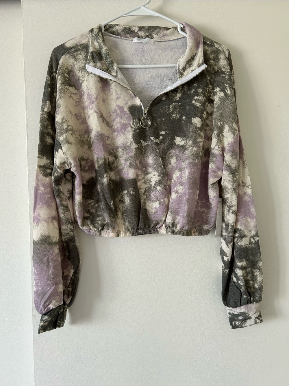 Tie-Dye Quarter Zip Pullover - Lavender, Black & Cream